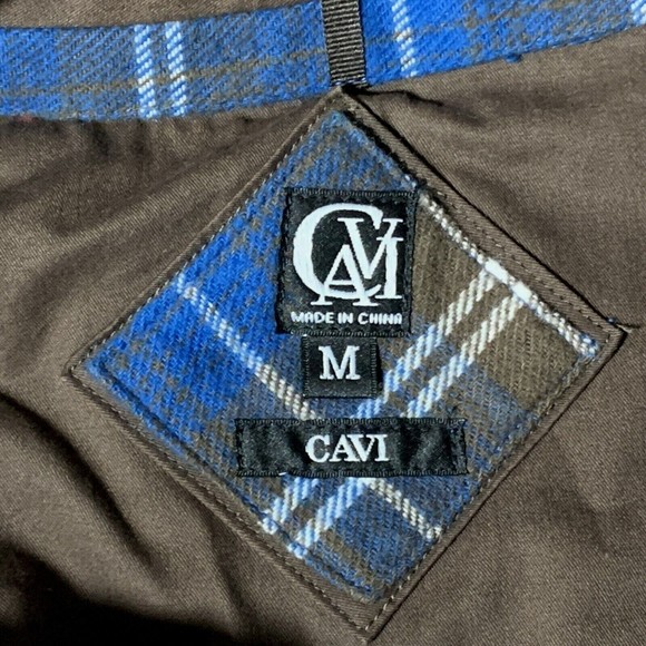 Cavi Mens Flannel Plaid Overshirt Size M Roll Tab Blue Brown Pockets Windowpane - Picture 10 of 12